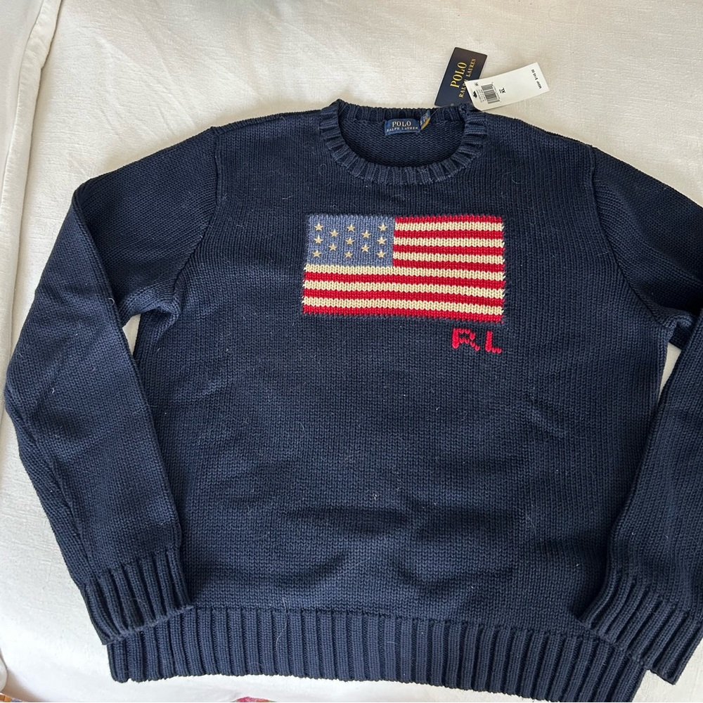 NWT Polo American flag cotton sweater